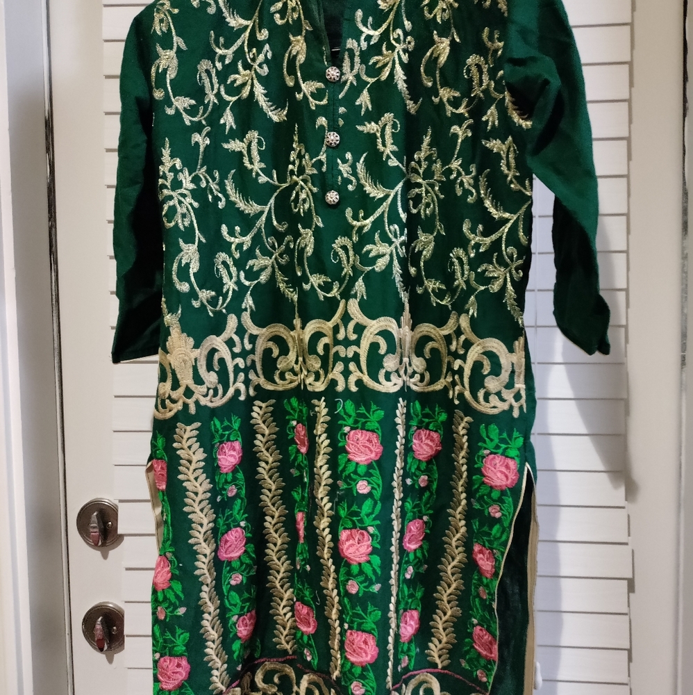 Emerald green embroidered shirt